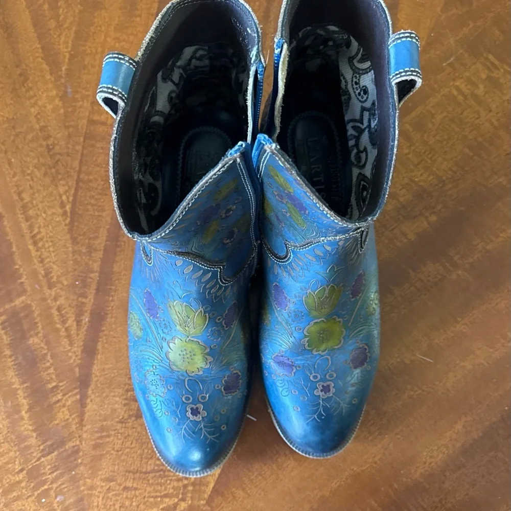 Spring Step Blue Floral Ankle Booties - Picture 2 of 8